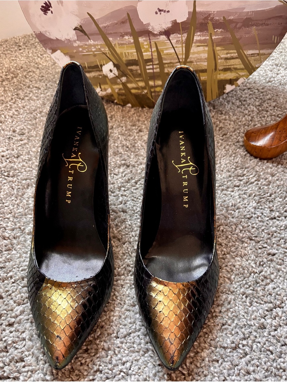 Ivanka Trump Iridescent Green-Bronze Pointed-Toe Stiletto Pumps - Picture 2 of 5